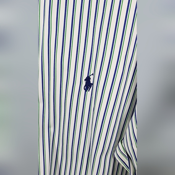 VTG Polo Ralph Lauren Custom Fit Shirt Mens 16 1/2 33/35 Striped Green White Blu - Picture 5 of 13